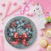 青と赤のスパークリーリースリボン ペーパープレート (パーティー)