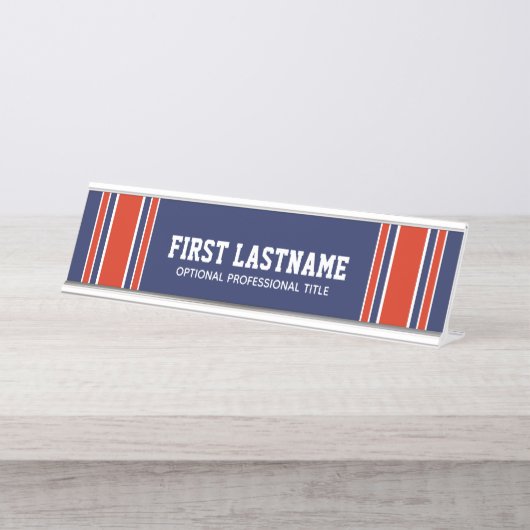 青と赤のスポーツジャージーの名前 – CAN EDIT COLOR デスクネームプレート (正面)