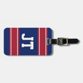 青と赤のスポーツストライプズモノグラム ラゲッジタグ (正面横)