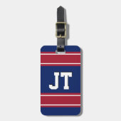 青と赤のスポーツストライプズモノグラム ラゲッジタグ (正面縦)
