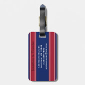 青と赤のスポーツストライプズモノグラム ラゲッジタグ (裏面縦)