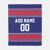 青と赤のスポーツストライプ名前をカスタムする番号 フリースブランケット (正面)