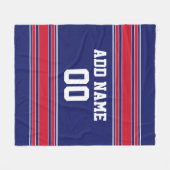 青と赤のスポーツストライプ名前をカスタムする番号 フリースブランケット (正面(横))