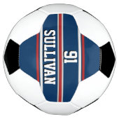 青と赤のスポーツストライプ（選手名と番号付き） サッカーボール (回転)