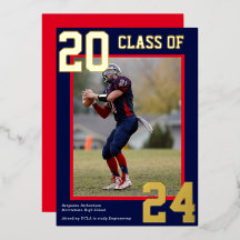 青と赤のスポーティな大学の卒業写真