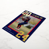 青と赤のスポーティな大学の卒業写真 箔シーズンカード (回転した状態)