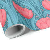 青と赤のチューリップ ラッピングペーパー (ロールコーナー)