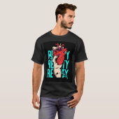 青と赤のハートデザインの黒いTシャツ Tシャツ (正面フル)