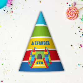 青と赤のバウンスハウス遊とジャンプ パーティーハット