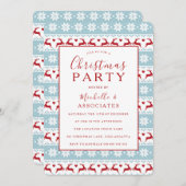 青と赤のパターンのオフィスワーククリスマスパーティー 招待状 (正面/裏面)