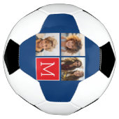 青と赤のフォトコラージュとモノグラム サッカーボール (回転)