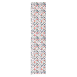 青と赤のフォークアートパターン ショートテーブルランナー