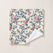 青と赤のフローラトイルドジュイと鳥 バスタオルセット (ウォッシュタオル)