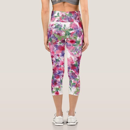 青と赤のフローラ合成抽象芸術 カプリレギンス (裏面)