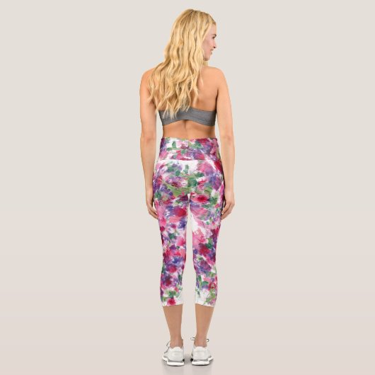 青と赤のフローラ合成抽象芸術 カプリレギンス (裏面)