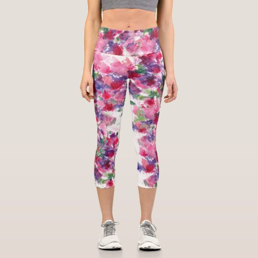 青と赤のフローラ合成抽象芸術 カプリレギンス (正面)