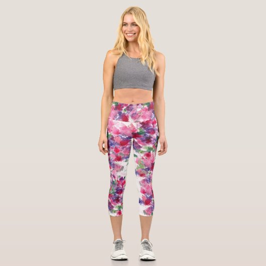 青と赤のフローラ合成抽象芸術 カプリレギンス (正面)