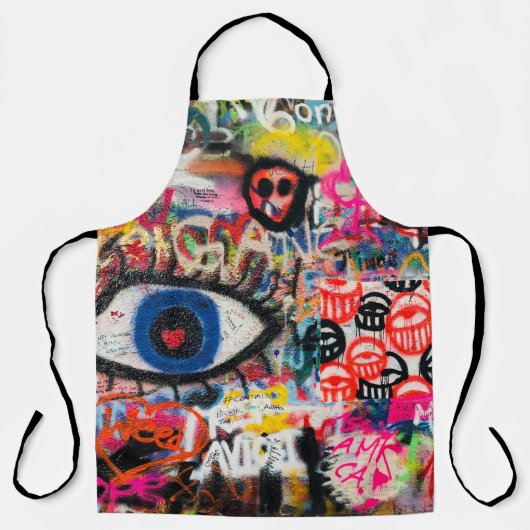 青と赤のフローラ織物 エプロン (正面)