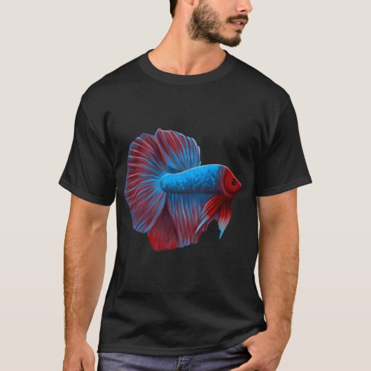 青と赤のベタのカラフルな魚 Tシャツ (正面)