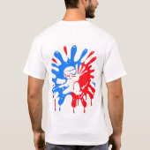 青と赤のペイントボール飛沫とマスコット Tシャツ (裏面)