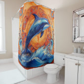 青と赤のペット&ワイルドアニマルポートレート シャワーカーテン (インサイチュ)