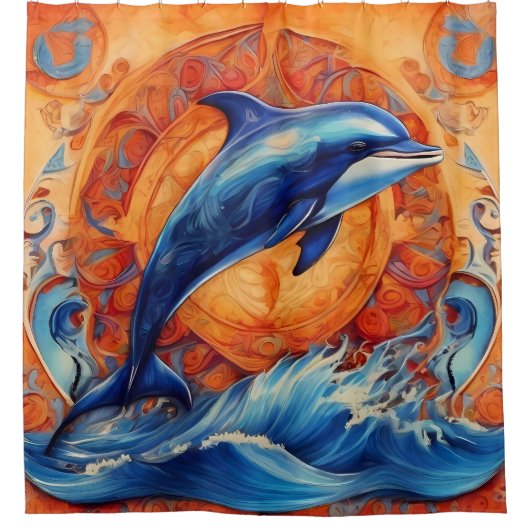 青と赤のペット&ワイルドアニマルポートレート シャワーカーテン (正面)