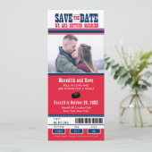 青と赤のホッケー切符 ウェディング セーブ・ザ・デート (スタンド正面)