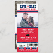 青と赤のホッケー切符 ウェディング セーブ・ザ・デート (正面/裏面)