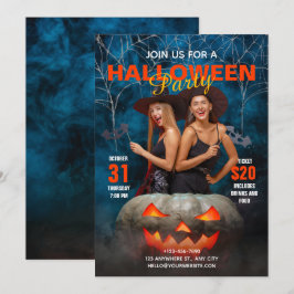 青と赤のモダンハローウィンパーティ招待状 招待状