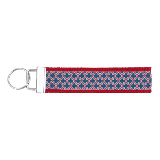 青と赤のモロッコのトレリス、ラティス、クローバー リストバンドキーホルダー (鍵左)