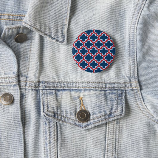 青と赤のモロッコのトレリス、ラティス、クローバー 缶バッジ (インサイチュ)