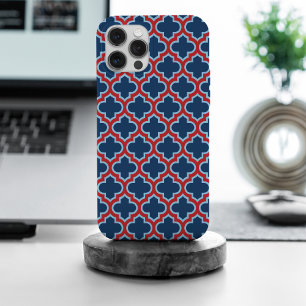 青と赤のモロッコのトレリス、ラティス、クローバー iPhone 15 PRO MAXケース