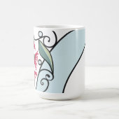 青と赤のユーカ葉リと花の模様 コーヒーマグカップ (中央)