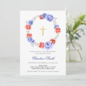 青と赤のリースフローラガールボーイバプテスマ 招待状 (スタンド正面)