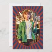 青と赤のレトロカーニバルの誕生日の写真 招待状 (裏面)