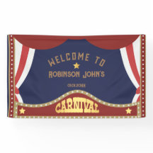 青と赤のレトロカーニバルの誕生日バナー