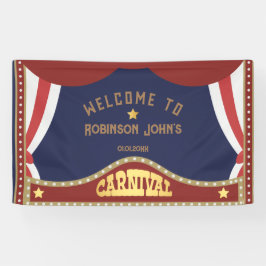 青と赤のレトロカーニバルの誕生日バナー 横断幕