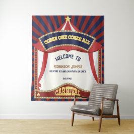 青と赤のレトロカーニバル誕生日バックドロップ タペストリー