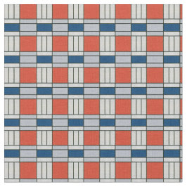 青と赤のレトロ幾何学模様 ファブリック
