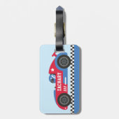 青と赤のレーサー·カー·キッズパーソナライズされた ラゲッジタグ (裏面縦)