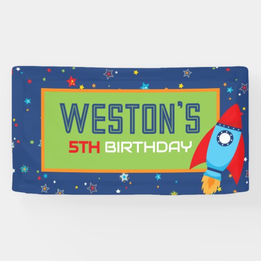 青と赤のロケット 宇宙 誕生日 バナー 横断幕 (横)