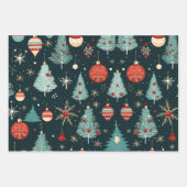 青と赤のヴィンテージのクリスマスパターン ラッピングペーパーシート (正面2)