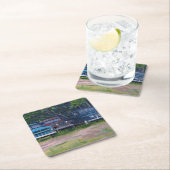 青と赤のヴィンテージトラック、オリジナル絵を描ズ スクエアペーパーコースター (インサイチュ)