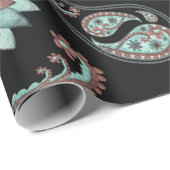 青と赤のヴィンテージペイズリーパターン ラッピングペーパー (ロールコーナー)