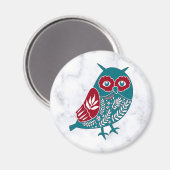 青と赤のヴィンテージ鳥フクロウ マグネット (正面/裏面)