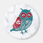 青と赤のヴィンテージ鳥フクロウ マグネット (正面)