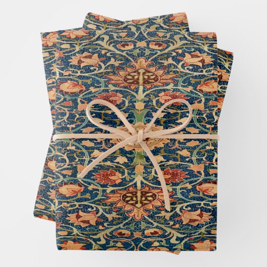 青と赤の不思議な東洋のじゅうたん模様 ラッピングペーパーシート (インサイチュ)