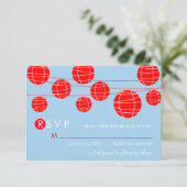 青と赤の中国の紙ランタン 受付カード 出欠カード (スタンド正面)