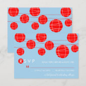 青と赤の中国の紙ランタン 受付カード 出欠カード (正面/裏面)
