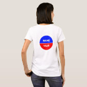 青と赤の円の上の名前と年 Tシャツ (裏面フル)